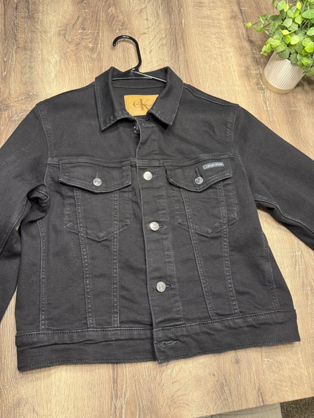 Calvin Klein Black Denim Jacket with Chest Flap Pockets